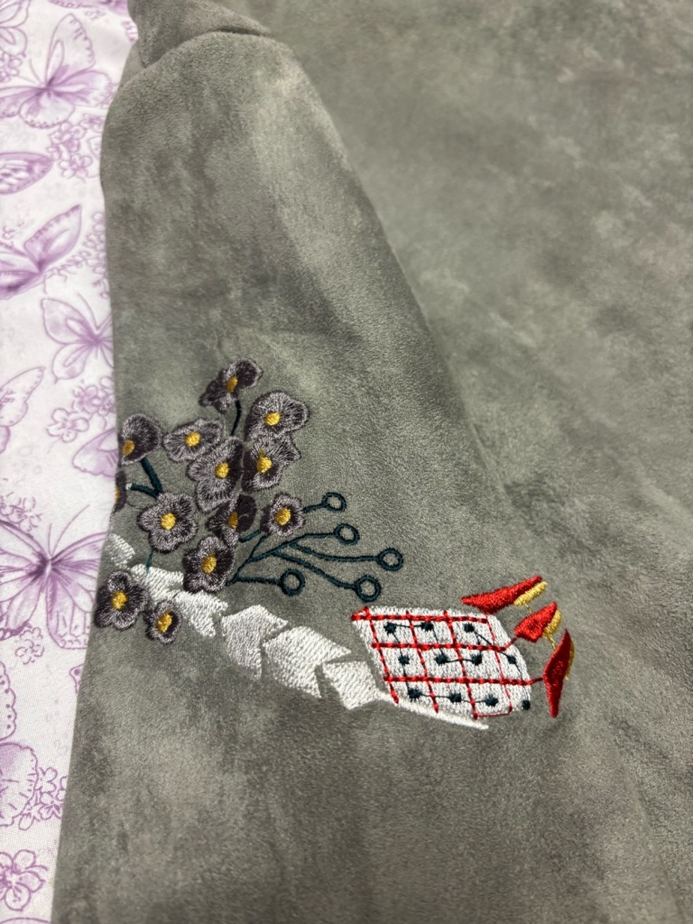 🌈privy Suede Embroidered Bomber Jacket - Picture 2 of 4